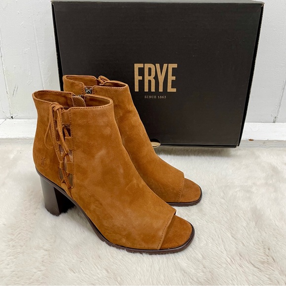 Frye Amy Side Ghillie Open Toe Suede Bootie